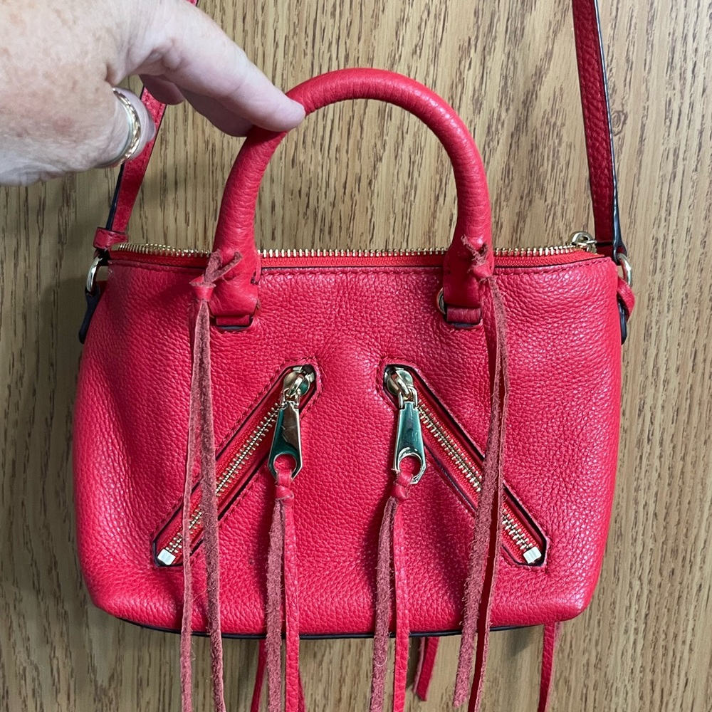 Rebecca Minkoff Micro Moto Red Leather Crossbody bag fringe